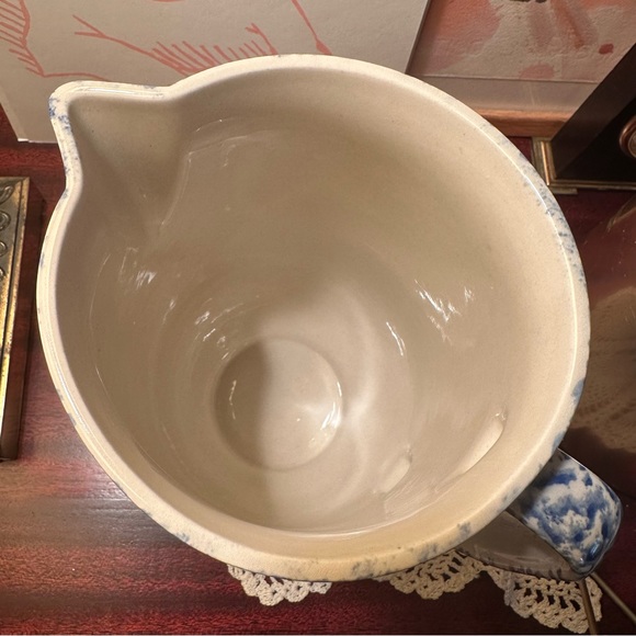 Tienshan Folk Craft Cream & Blue Sponge Paint Pitcher - Heart & Cow - 64 Oz - Picture 6 of 8